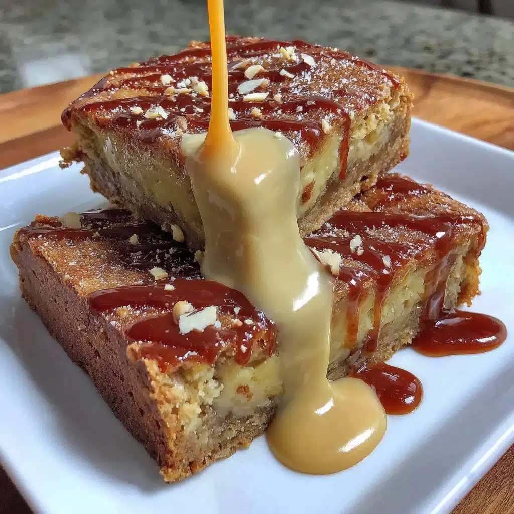 Delicious homemade 4 Ingredient Peanut Butter Banana Bars on a wooden table