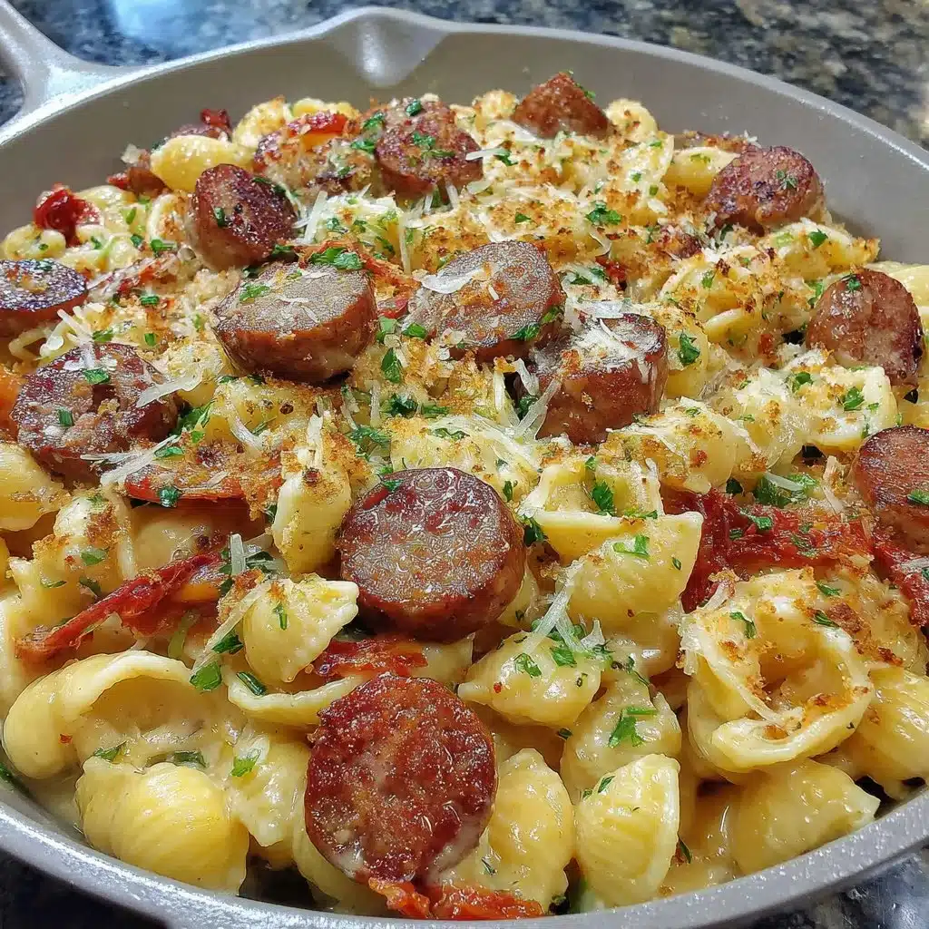 Sticky Honey Garlic Sausage Pasta Skillet