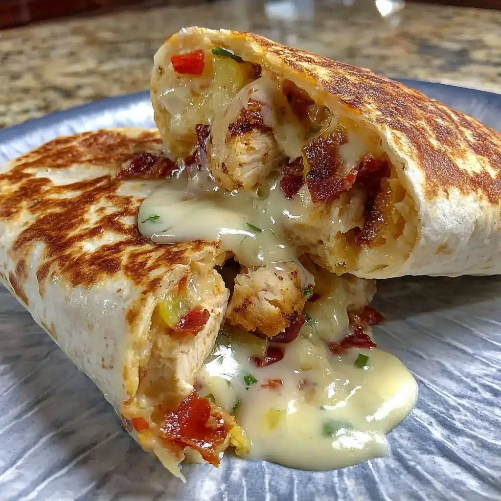 Delicious cheesy garlic chicken wraps served on a plate with fresh ingredients