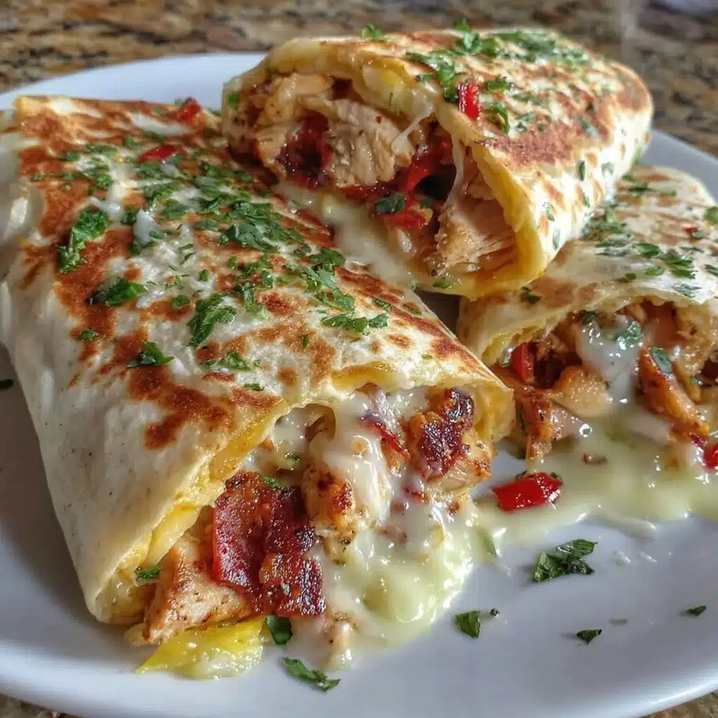 Delicious cheesy garlic chicken wraps with fresh ingredients