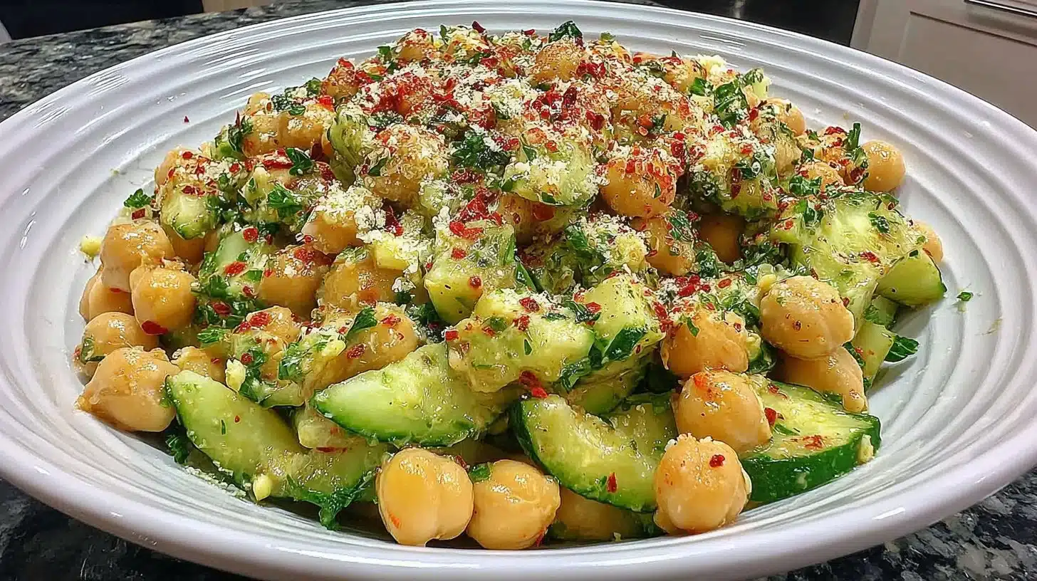 Chickpea Cucumber Salad with fresh vegetables and dressing