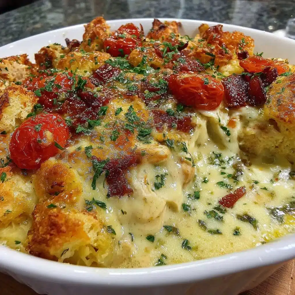 Creamy low carb chicken casserole dish with vegetables and cheese