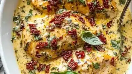 Delicious creamy Crockpot Marry Me Chicken served on a plate