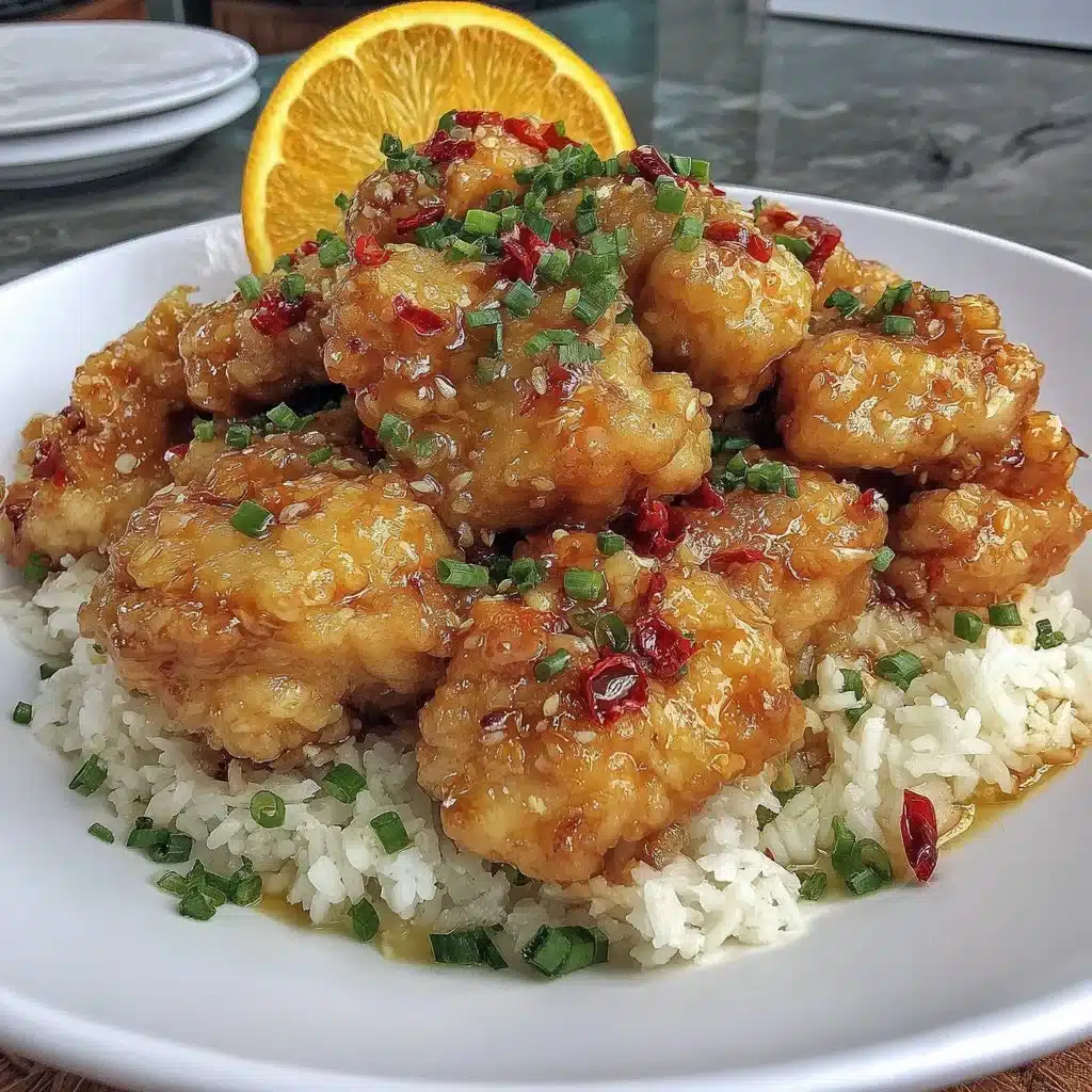 Delicious Crockpot Orange Chicken served with rice and garnished with green onions