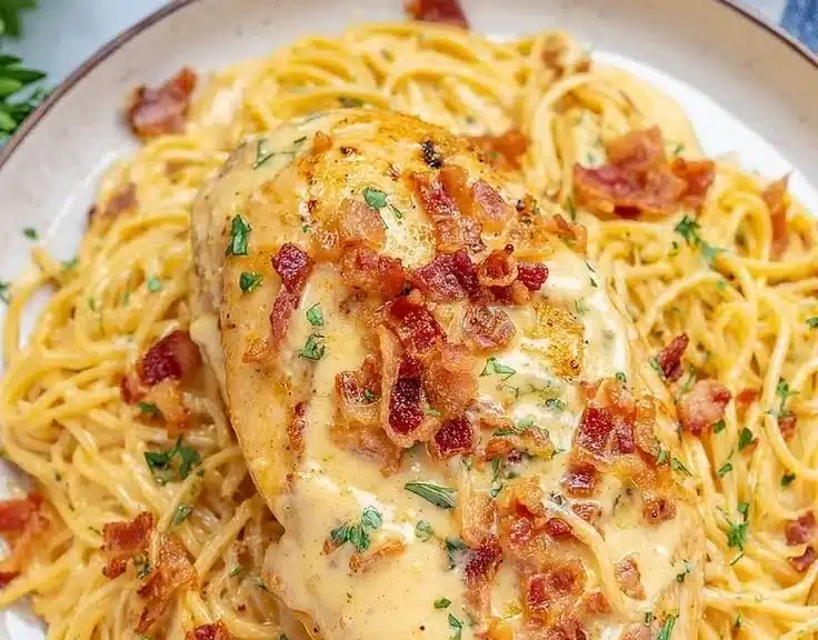 Delicious serving of Easy Crock Pot Crack Chicken topped with green onions.