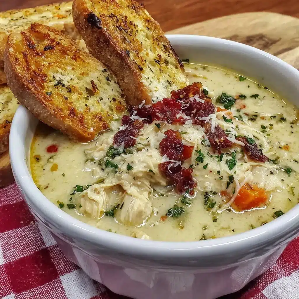 Bowl of hearty chicken veggie soup with fresh vegetables and herbs