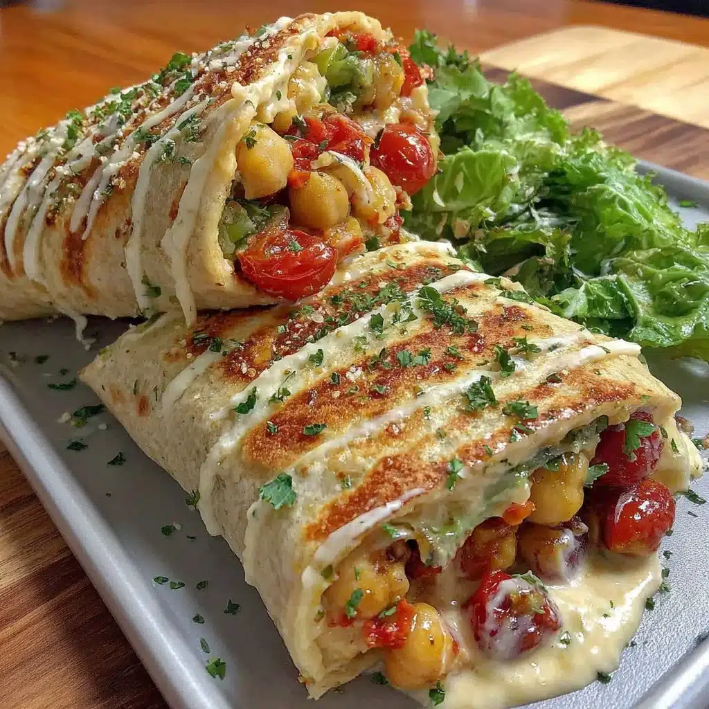 Mediterranean chickpea wraps filled with fresh vegetables and herbs, healthy and tasty.