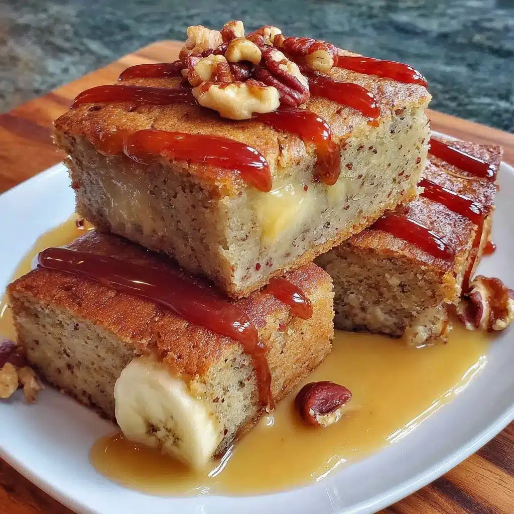 Delicious Nutty Banana Bread Blondies topped with nuts and served on a plate.