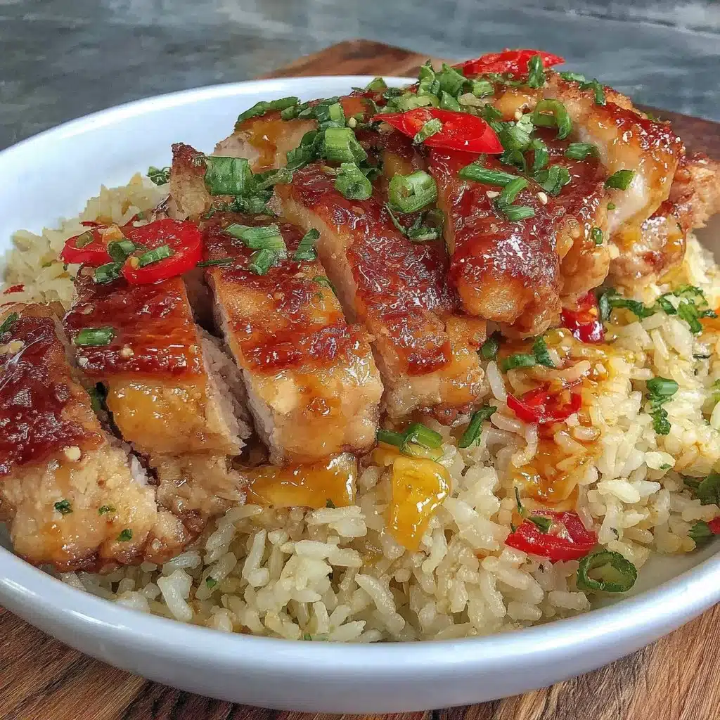 One-Pan Bold Honey BBQ Chicken Rice served on a plate with garnishes