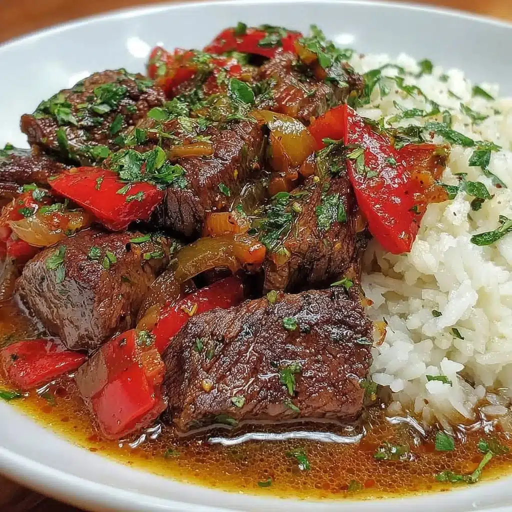 Delicious crock pot pepper steak featuring tender beef and colorful bell peppers.