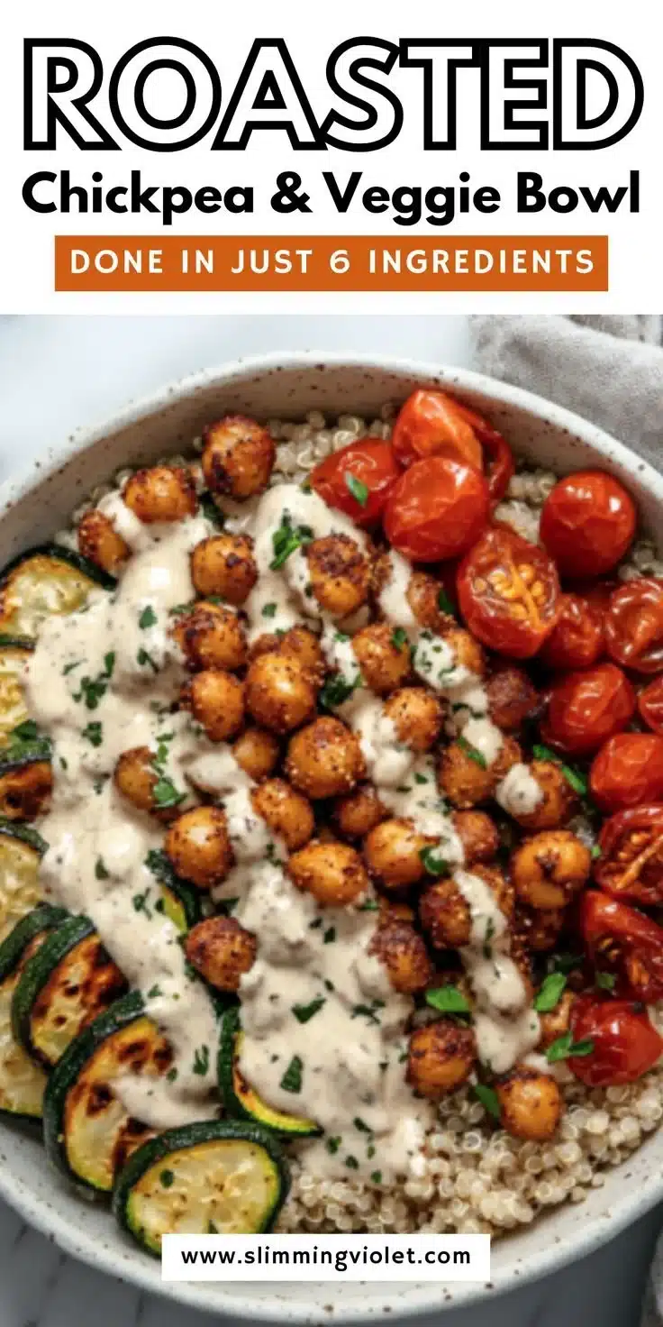 Roasted chickpea and veggie bowl garnished with fresh herbs