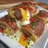 Delicious sausage egg breakfast roll-ups on a plate for a quick morning meal.
