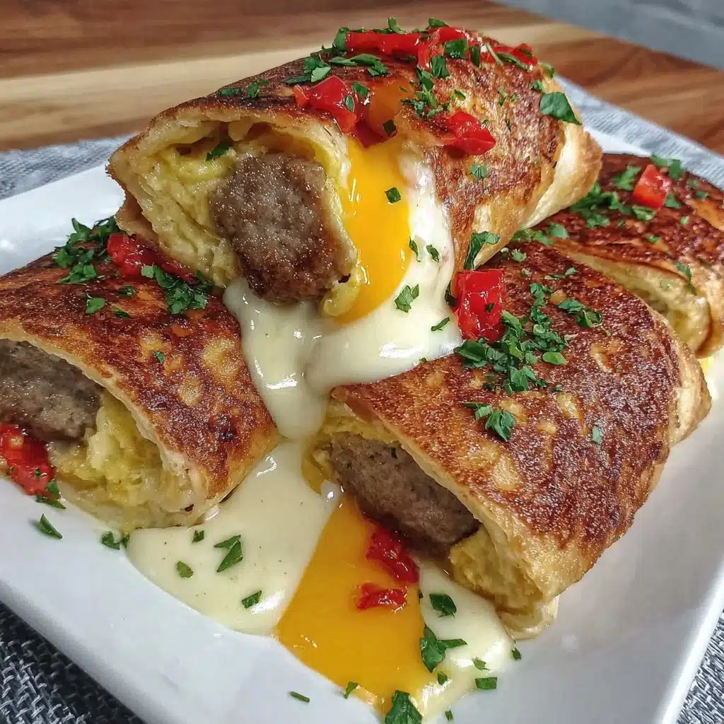 Delicious sausage egg breakfast roll-ups on a plate for a quick morning meal.
