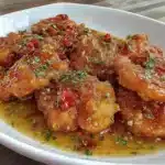 Slow Cooker Orange Chicken served with rice and vegetables