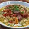 Bowl of spicy jambalaya soup with Andouille sausage and chicken