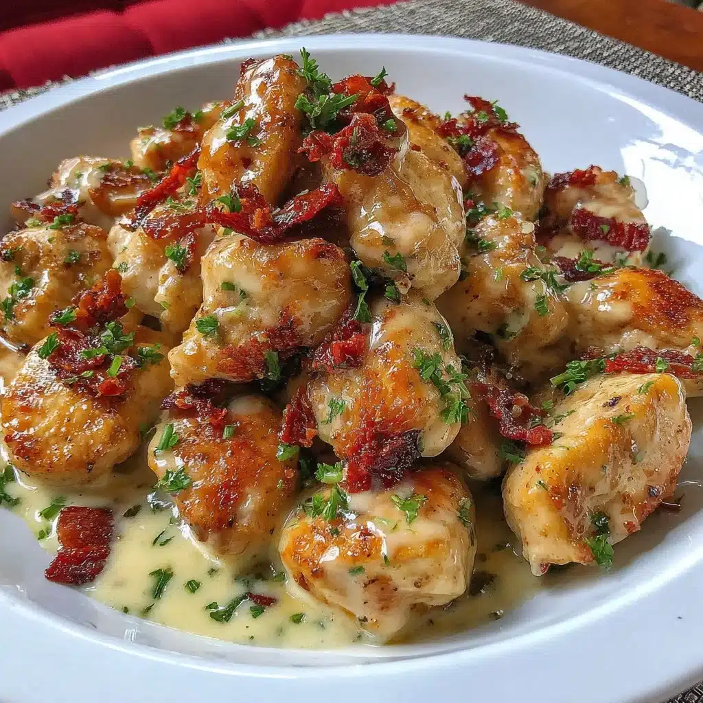 15-minute garlic butter chicken bites cooked in a skillet with herbs