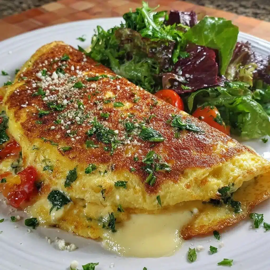 Delicious spinach feta omelet ready to serve on a plate.
