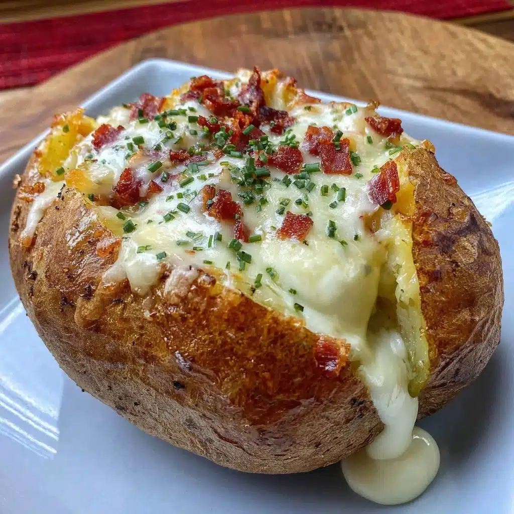 Crispy air fryer baked potato served with butter and chives.