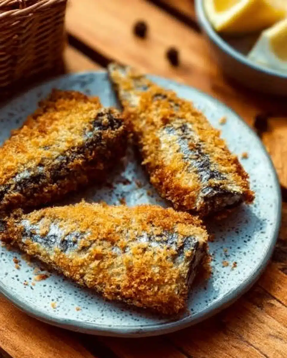 Crispy air fryer canned sardines patties on a plate garnished with herbs