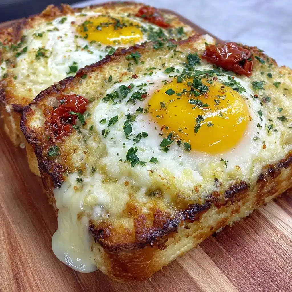 Delicious Air Fryer Cheesy Egg Toast topped with melted cheese and eggs