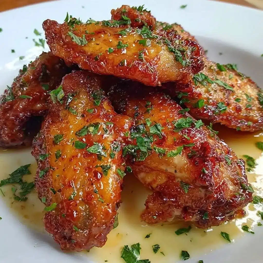 Crispy air fryer chicken wings served with dipping sauce and garnishes.
