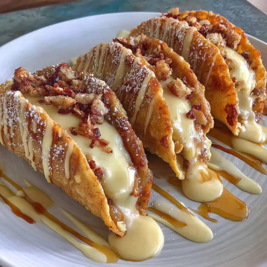 Air fryer dessert tacos filled with chocolate and fruit toppings served on a plate.