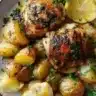 Air Fryer Lemon Greek Chicken served with roasted potatoes