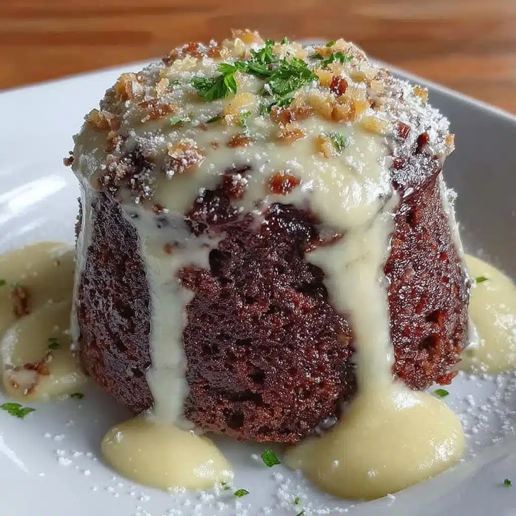 Air fryer mini dark chocolate cake topped with brown butter frosting