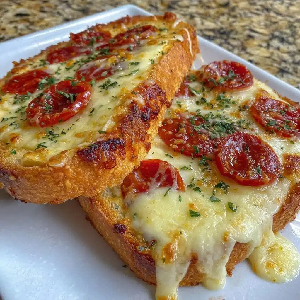 Crispy air fryer pizza toast topped with cheese and pepperoni on a plate