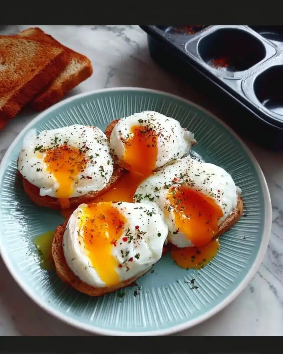 Perfectly cooked air fryer poached eggs on a plate