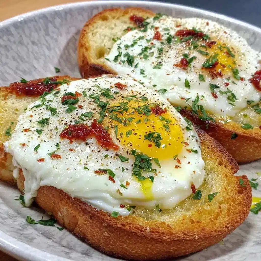 Air fryer poached eggs served on crispy toast with garnish