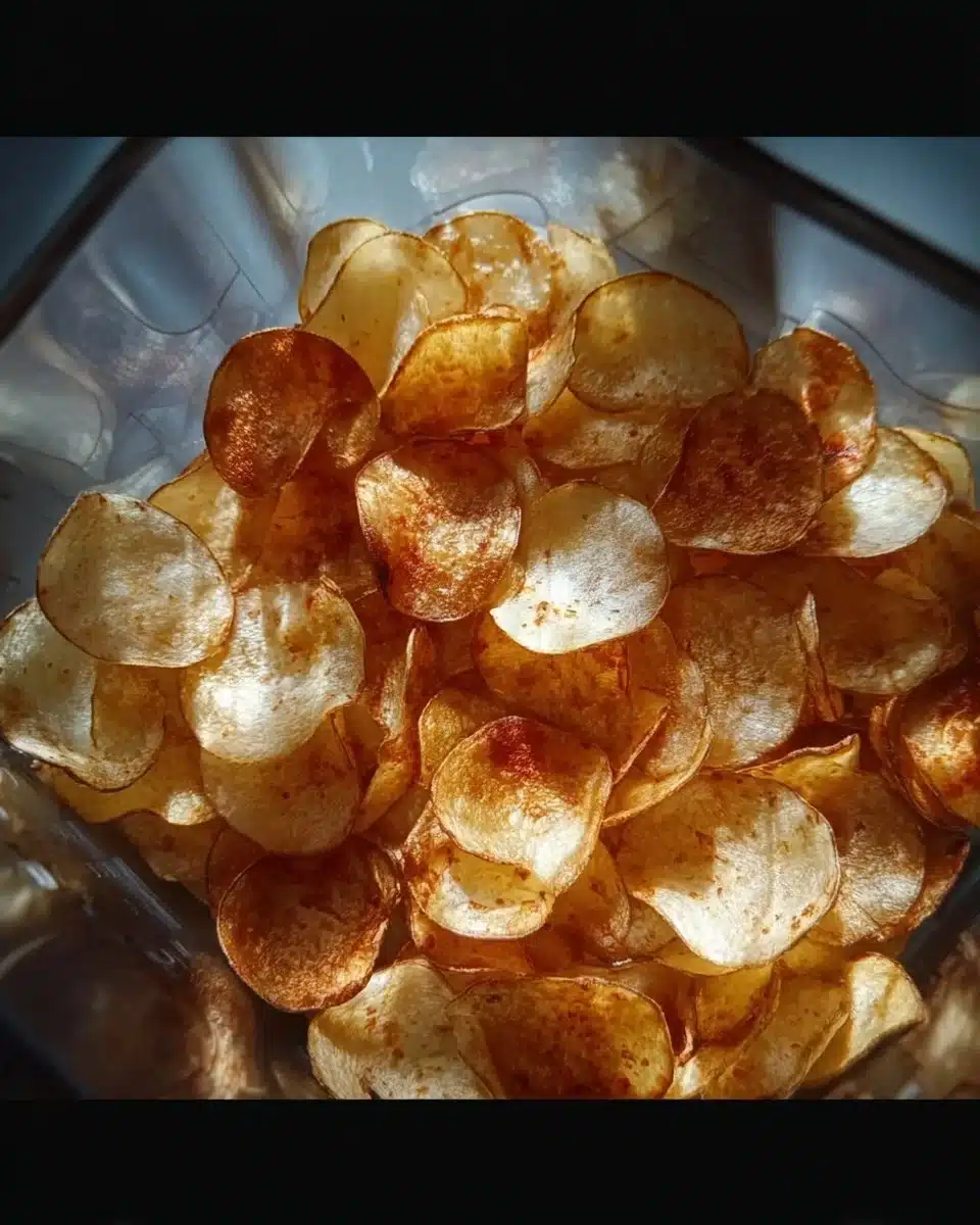 Crispy homemade air fryer potato chips in a bowl