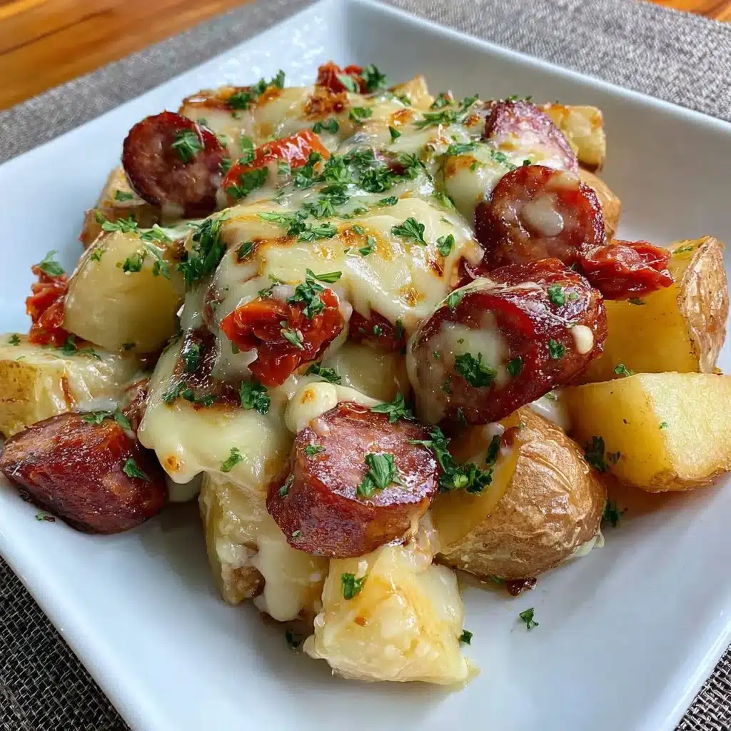 Crispy air fryer potatoes with sausage served in a bowl