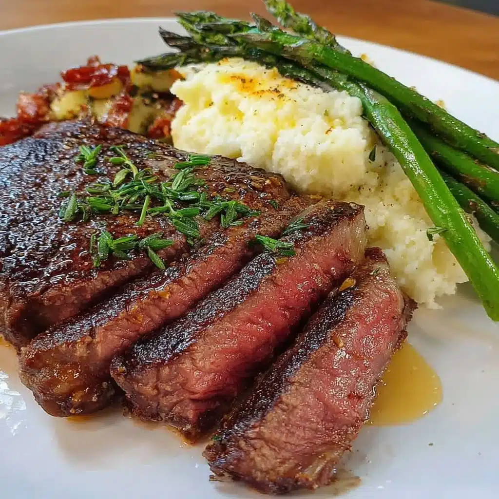 Perfectly cooked air fryer ribeye steak with a juicy crust
