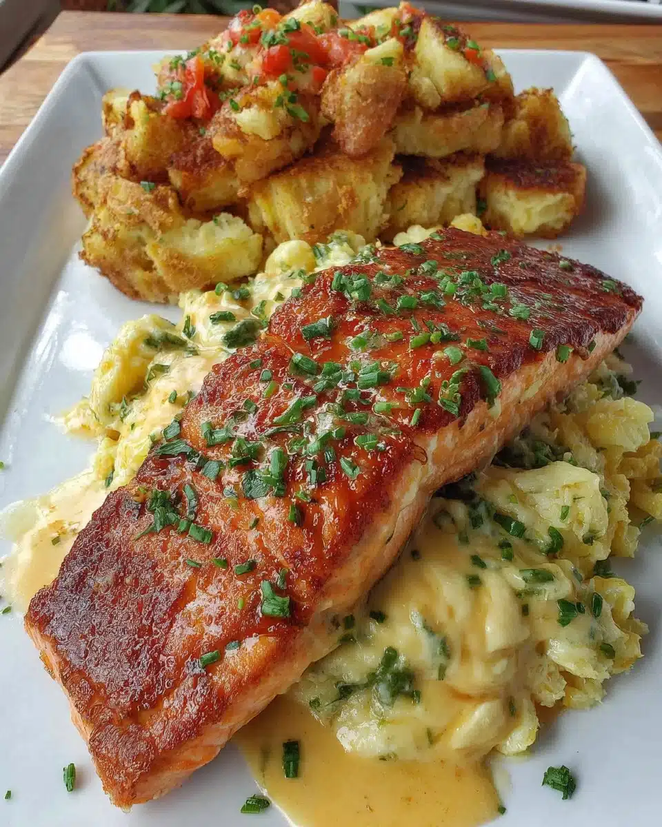 Delicious air fryer salmon fillet garnished with herbs and lemon