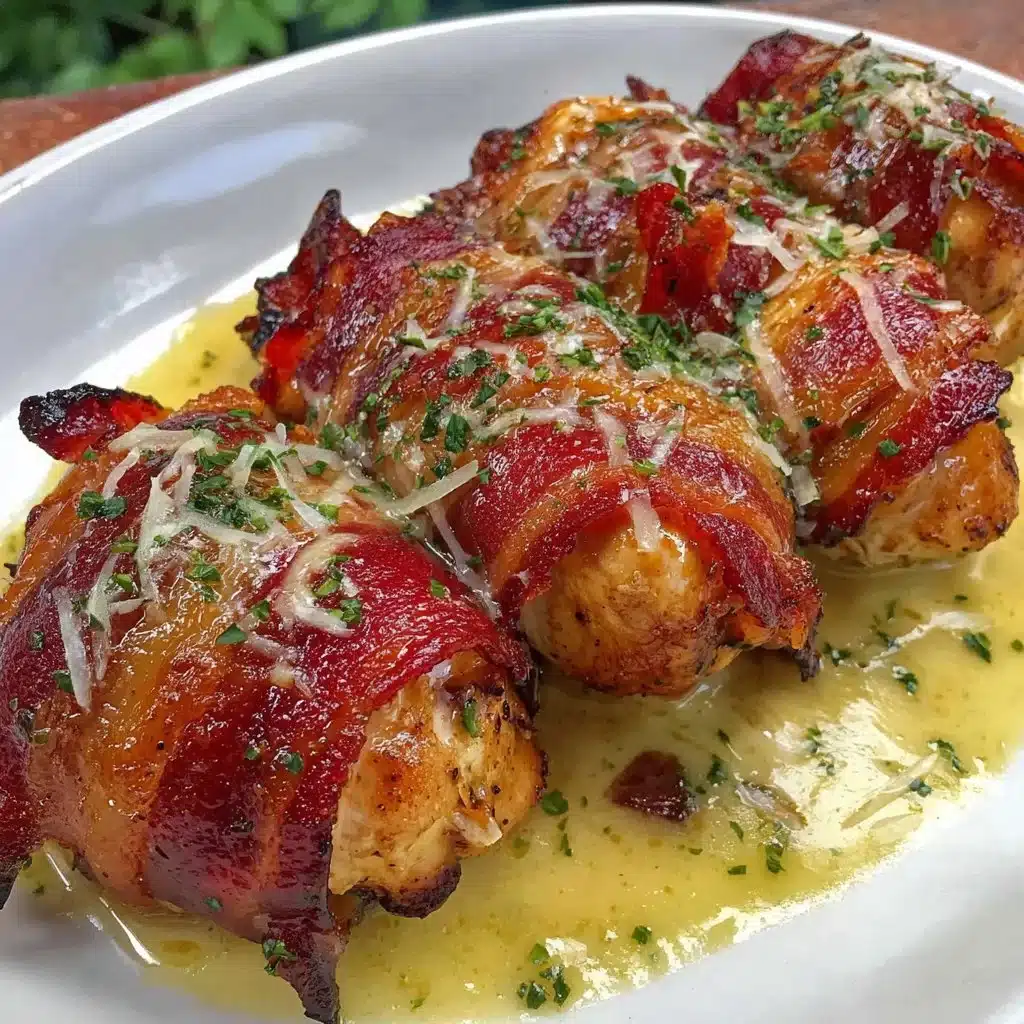 Delicious bacon-wrapped chicken ready to serve on a plate