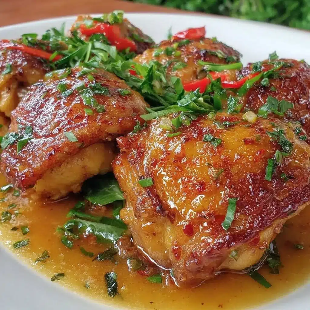 Delicious Bang Bang Chicken thighs served on a plate with garnishes