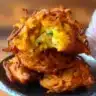 Crispy air fryer onion fritters served with dipping sauce