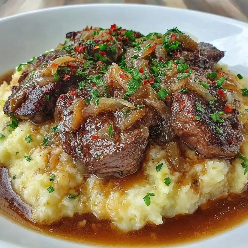 Sizzling beef liver and onions served on a plate, a nutritious meal option.