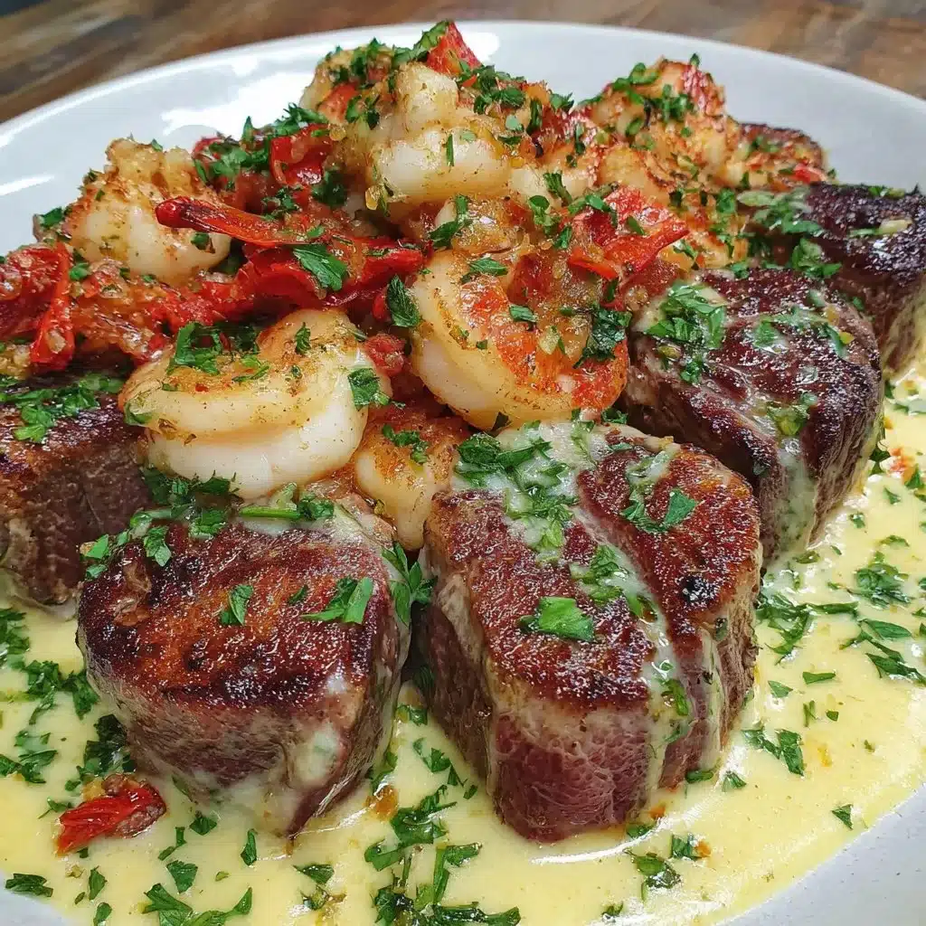Surf and Turf with Creamy Garlic Sauce delights every bite!