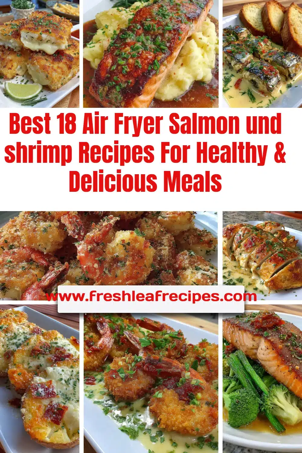 Air fryer salmon and shrimp meal showcasing healthy recipes for dinner.