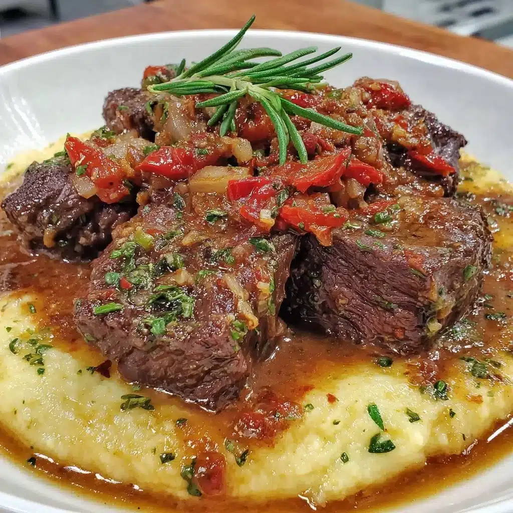 Plate of braised beef with Mediterranean spices garnished with herbs