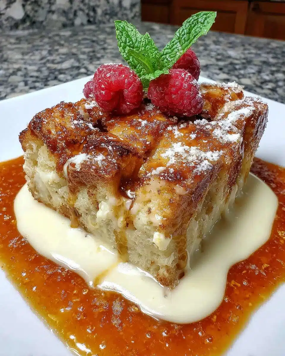 Delicious air fryer bread pudding served with caramel sauce