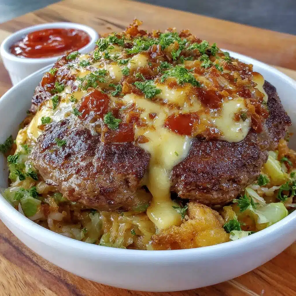 Colorful burger bowls filled with fresh ingredients and savory toppings