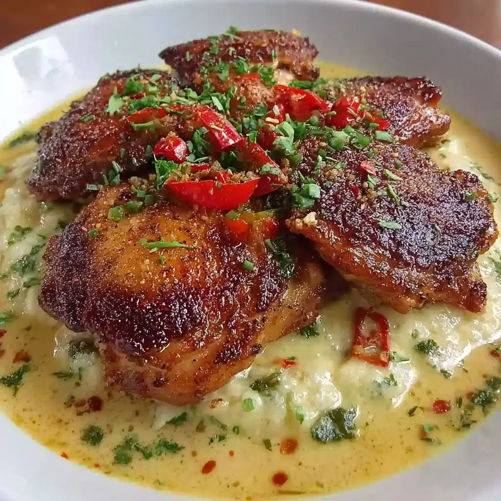 Delicious Cajun chicken thighs garnished with herbs and spices