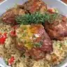 Delicious Caribbean Chicken served with flavorful rice and tropical ingredients