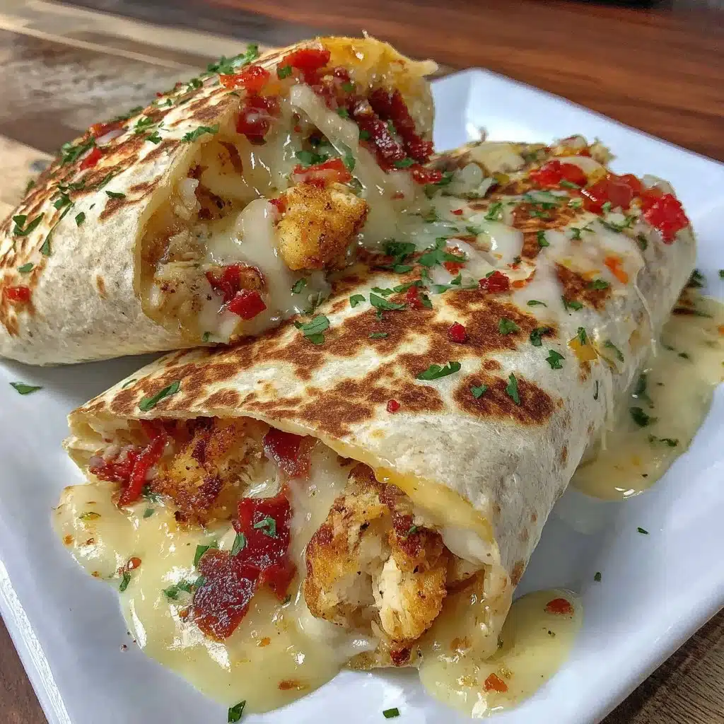 Cheesy Garlic Chicken Wraps served on a plate with fresh herbs