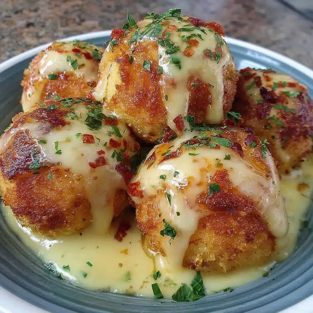Crispy and cheesy potato balls served with dipping sauce