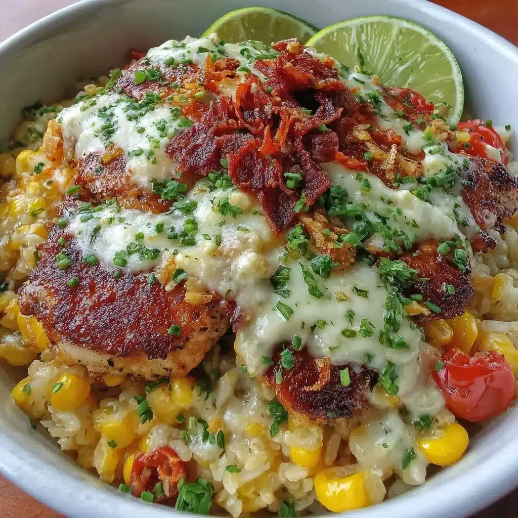 Chicken bowls with street corn and fresh veggies served in a vibrant dish.