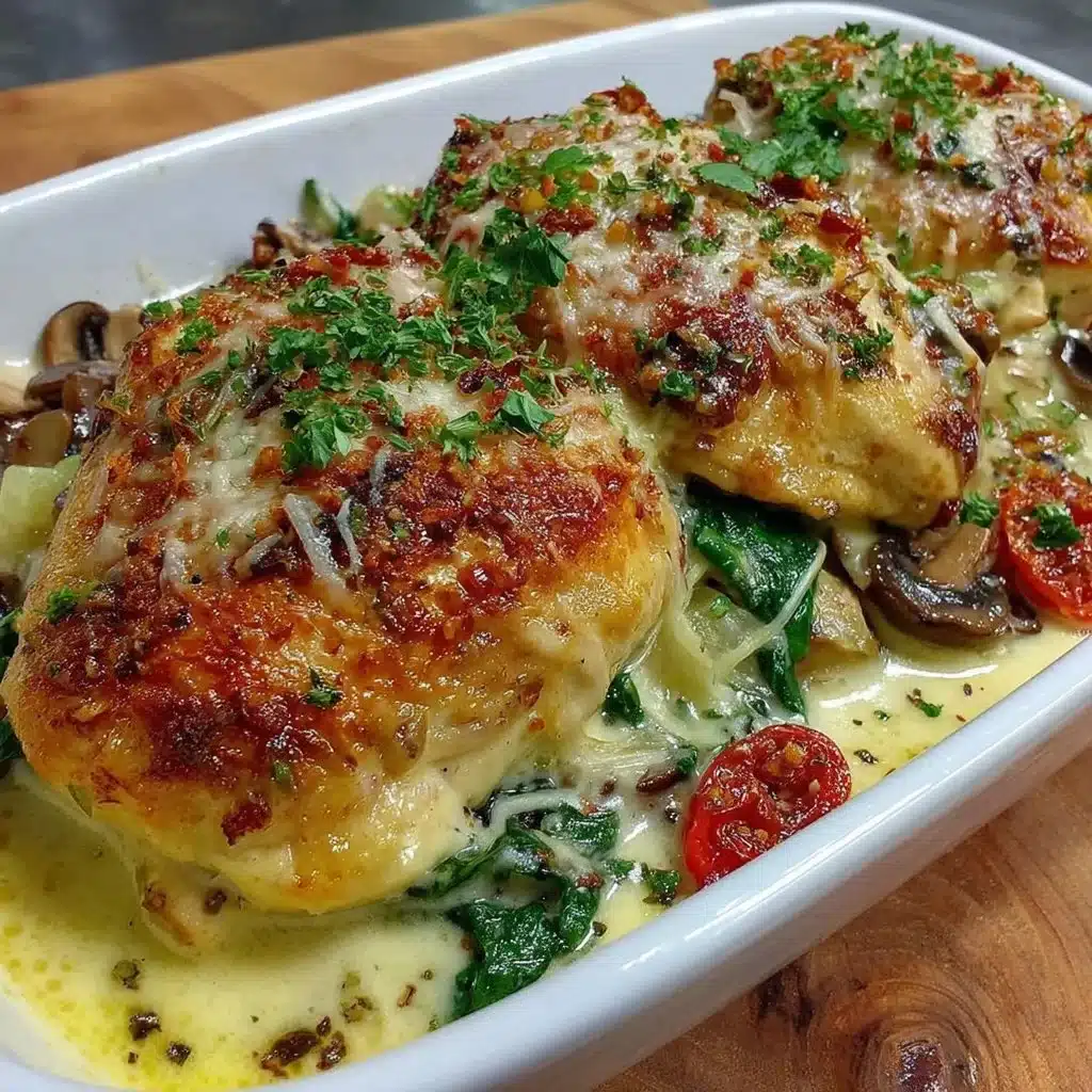 Low carb chicken spinach and mushroom oven dish ready to serve